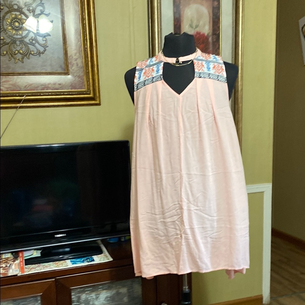 Umgee Pink Sleeveless Dress with Floral Accents